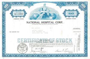 National Hospital Corp. - dated 1960-70's Stock Certificate - Very Rare Topic