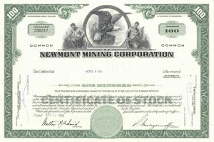 Newmont Mining Corporation - dated 1960's Colorado Mining Stock Certificate - Great History