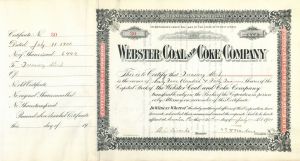 Webster Coal and Coke Co. High Denomination- Stock Certificate