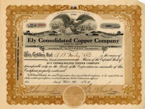 Ely Consolidated Copper Co. - Stock Certificate