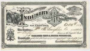 Industry Gold and Silver Mining Co. - 1878 dated Silver City, Nevada Mining Stock Certificate (Uncanceled)