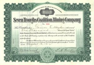 Seven Troughs Coalition Mining Co. - 1912 dated Nevada Mining Stock Certificate