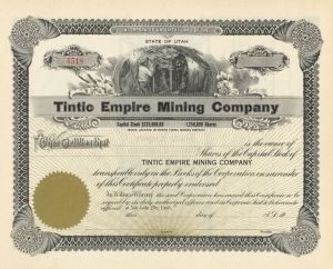 Tintic Empire Mining Co. - Salt Lake City, Utah - Mining Stock Certificate