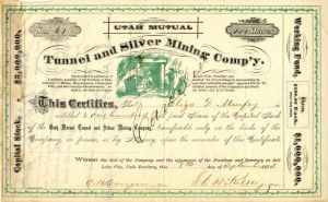 Utah Mutual Tunnel and Silver Mining Comp'y. - Stock Certificate