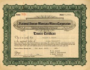 National Boston Montana Mines Corporation - Stock Certificate