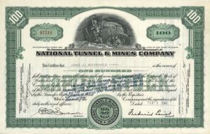 National Tunnel and Mines Co. - 1937-1946 Stock Certificate