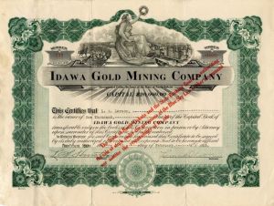Idawa Gold Mining Co. - Stock Certificate