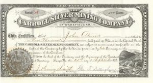 Carroll Silver Mining Co. of Wakefield, N.H. - New Hampshire Mining Stock Certificate
