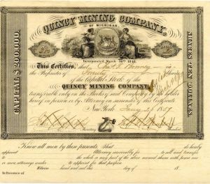 Quincy Mining Co. of Michigan - Stock Certificate