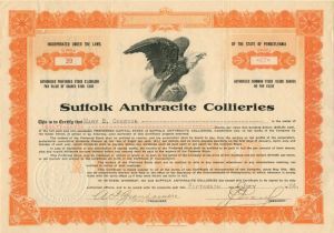 Suffolk Anthracite Collieries - Stock Certificate