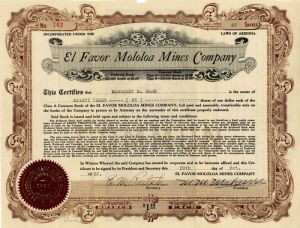 El Favor Mololoa Mines Co. - Stock Certificate