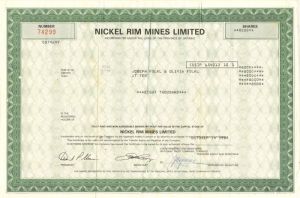 Nickel Rim Mines Limited - Stock Certificate