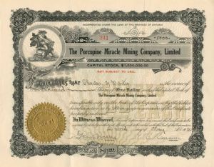 Porcupine Miracle Mining Co., Limited - Stock Certificate
