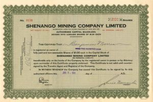 Shenango Mining Co. Limited - Stock Certificate