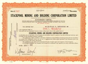 Stackpool Mining and Holding Corporation Limited - Stock Certificate