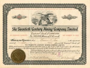 Twentieth Century Mining Co., Limited - Stock Certificate