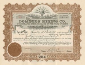 Dominion Mining Co. - Stock Certificate