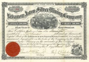 Lebanon Acton Silver Mining Co. - 1880 dated Lebanon, Maine Mining Stock Certificate
