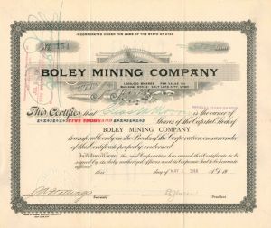 Boley Mining Co. - Stock Certificate