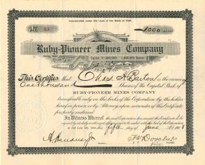 Ruby-Pioneer Mines Co. - Stock Certificate
