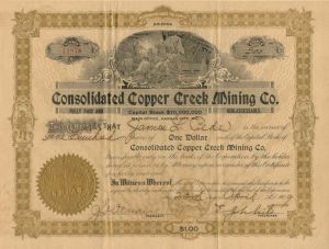 Consolidated Copper Creek Mining Co. - Stock Certificate