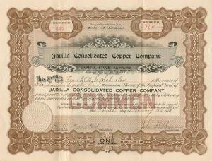 Jarilla Consolidated Copper Co. - Stock Certificate