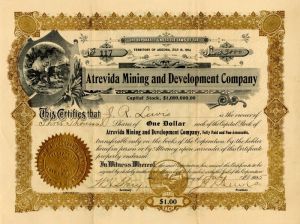 Atrevida Mining and Development Co. - Stock Certificate