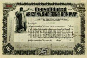 Consolidated Arizona Smelting Co. - Humboldt, Arizona Mining Stock Certificate
