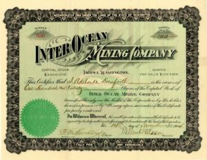 Inter Ocean Mining Co. - Stock Certificate