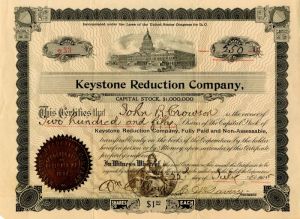 Keystone Reduction Co. - Stock Certificate