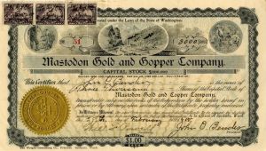 Mastodon Gold and Copper Co. - Stock Certificate