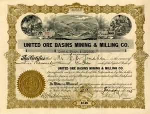 United Ore Basins Mining and Milling Co. - Stock Certificate