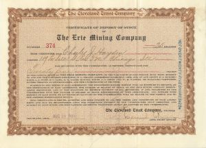 Erie Mining Co. - 1909 dated Pennsylvania Mining Stock Certificate