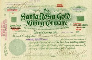 Santa-Rosa Gold Mining Co. - Stock Certificate