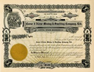 Coeur d'Alene Mining and Smelting Co., Ltd. - Stock Certificate