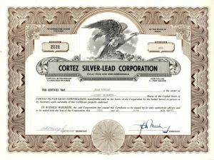 Cortez Silver-Lead Corporation - Stock Certificate