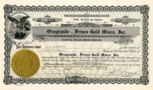 Orogrande - Frisco Gold Mines, Inc. - Stock Certificate
