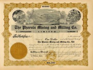 Phoenix Mining and Milling Co. Limited - Stock Certificate