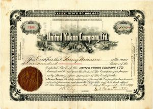 United Yukon Co., Ltd. - Klondike Gold Rush Period - Alaska, West Virginia & Massachusetts Mining Stock Certificate