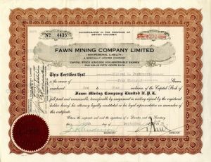 Fawn Mining Co. Limited - Stock Certificate
