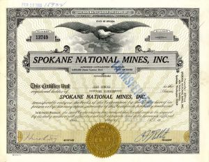 Spokane National Mines, Inc. - Stock Certificate