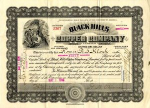 Black Hills Copper Co. Limited - Stock Certificate