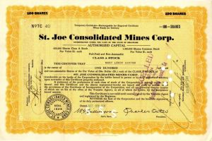 St. Joe Consolidated Mines Corp. - Stock Certificate