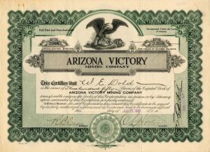 Arizona Victory Mining Co. - Stock Certificate