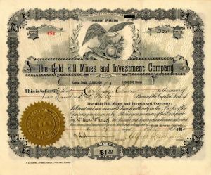 Gold Hill Mines and Investment Co. - Stock Certificate