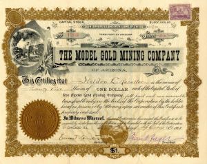 Model Gold Mining Co. - 1901 dated Territory of Arizona Mining Stock Certificate