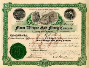 Mount Whipple Gold Mining Co. - Stock Certificate