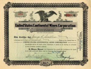 United States Continental Mines Corporation - Stock Certificate