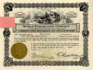 World Exploration Co. - Stock Certificate