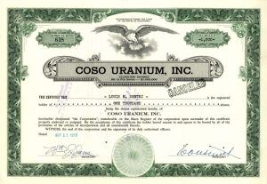 Coso Uranium, Inc. - Stock Certificate